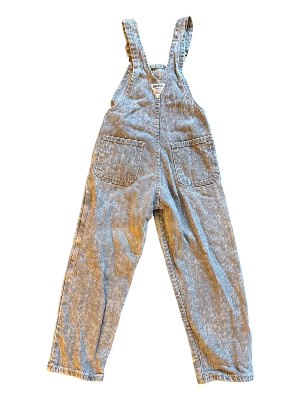 OshKosh B'gosh Light Gray Denim Overalls with Stripe Accents Size 5